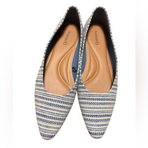 Bear Traps Size 9 Flats Cloth Woven Pointed Toe Blue Stripes Boho Cottagecore